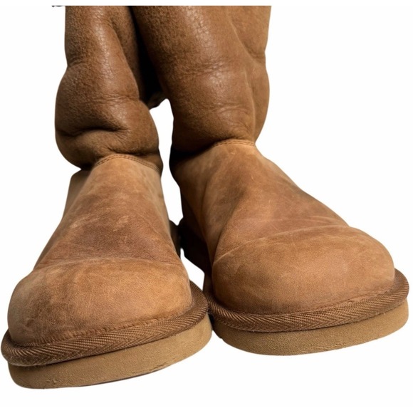 UGG Sussex Tall Boots Brown Leather Shearling Lined Women's Size 8 Après Ski - Picture 4 of 16